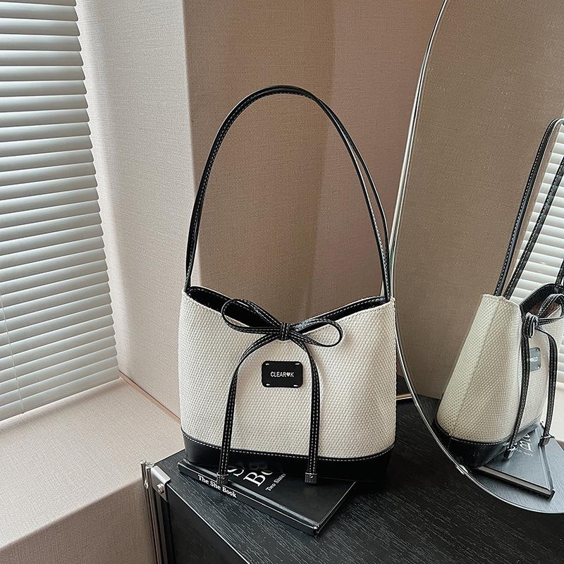 Popular Small Bag Women's New Summer Versatile Bow Shoulder Bag Bucket Bag