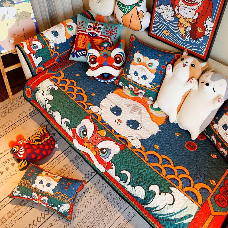 

Китайский модный праздничный танец льва круглый год нейтральная нескользящая подушка для дивана в китайском стиле на Новый год простые тканевые модные чехлы для дивана Spring Festival Other dimensions