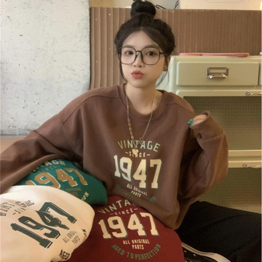Spring/Autumn Women's Hoodie, Korean Style Loose Long Sleeve Fleece Crew Neck Sweatshirt for Women