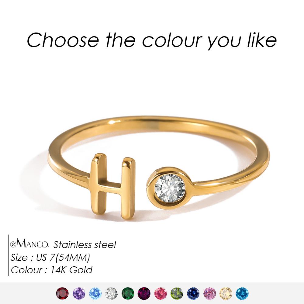 EMANCO Birthstone Initial Custom Ring Open End Ring Stainless Steel Name Custom Jewelry Women's Ring