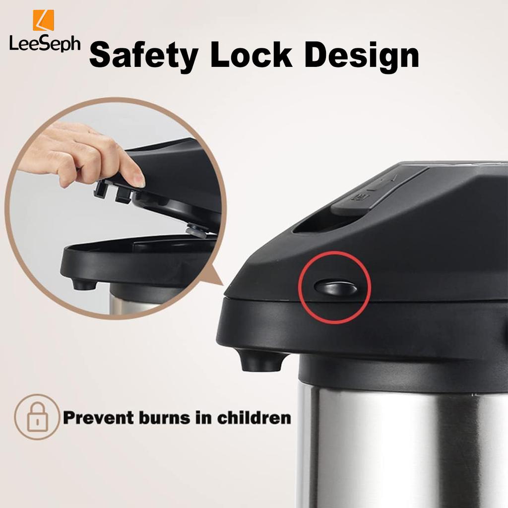 Stainless Steel Air Pressure Insulation Pot, Double Walled Insulated Coffee Thermal with 360 Rotating Base, for Family Friend