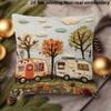 Cute Camper Van Pillow Cover 2D Faux Embroidery Print Cushion Case Rustic Camping Home Decor Gift