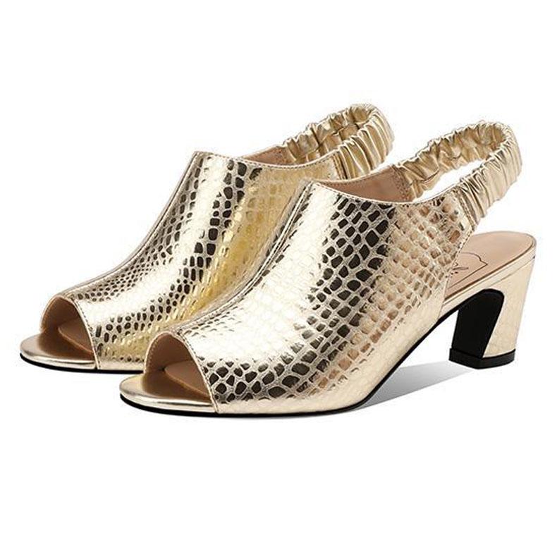 5-8 cm letné vysoké podpätky s rybacími ústami, stredný podpätok, hrubý podpätok, otvorená špička na jeden gombík, módne a všestranné rímske sandále na vysokom podpätku pre ženy 40 zlatá