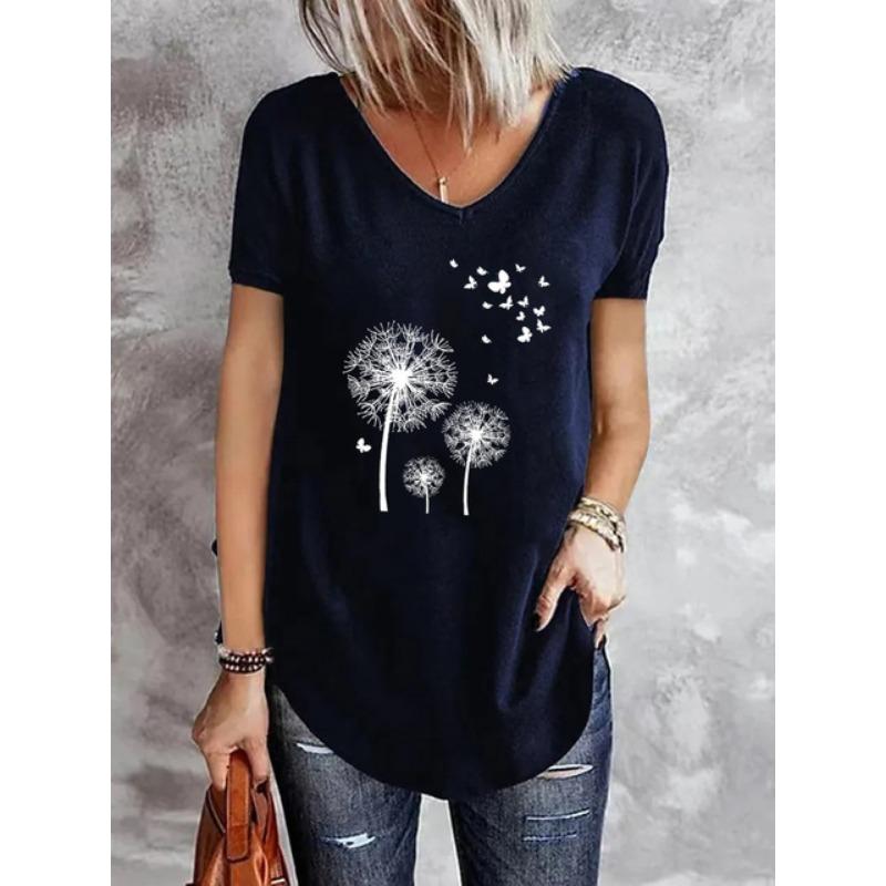 Dandelion Soft 3D Printed Y2k Fashion Women Basic T-Shirt Elegance Vintage Short Sleeve Elegant Casual Comfortable Polyester