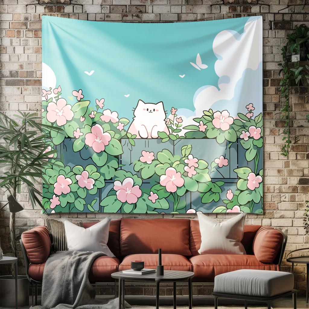 1Pc Cartoon Cat Printed Tapestry Living Room Background Wall Art Decoration Multi Size Space Pendant