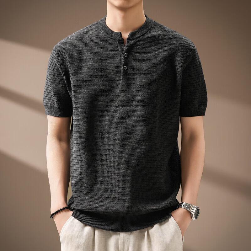 Men s Sophisticated Henley Knit T-Shirt M