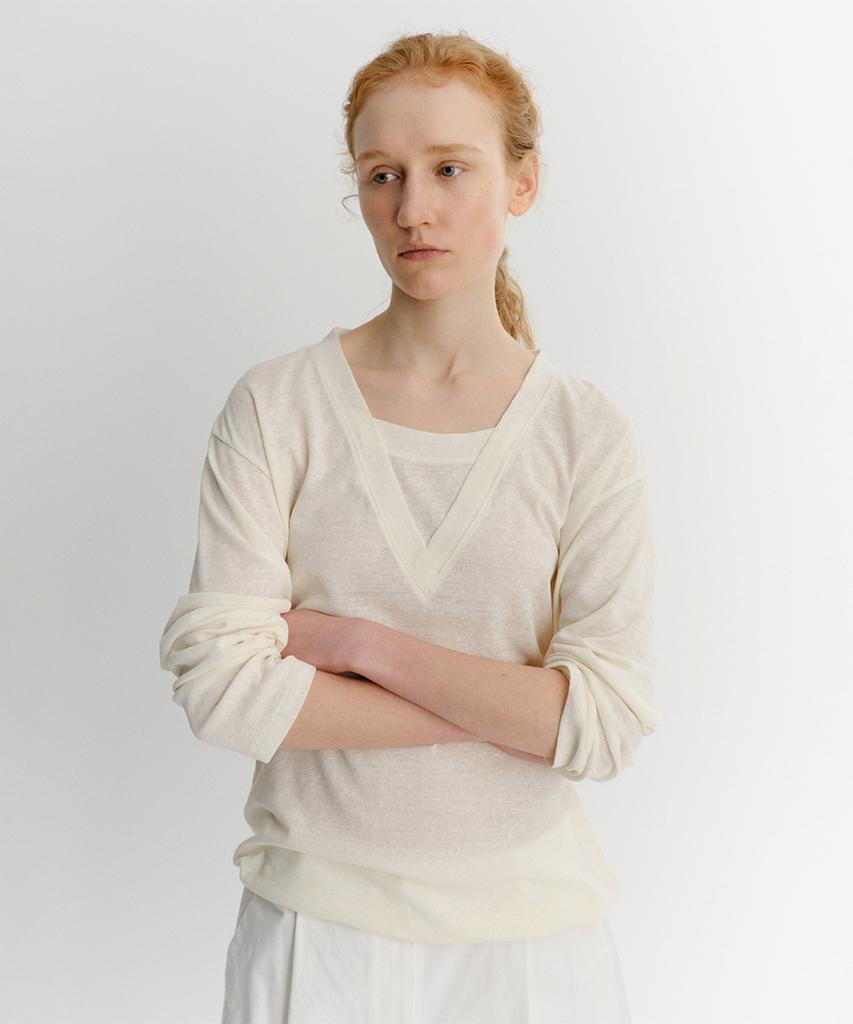 Ia Linen Layered T-Shirt (Cream)