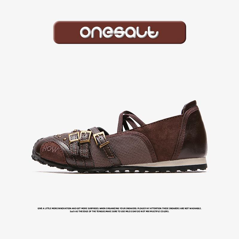 Sheepskin Version~ Retro Ballet Flats Women's 2025 Summer New Rivets Inner Height Increase Shallow Mouth Mary Jane Single Shoes