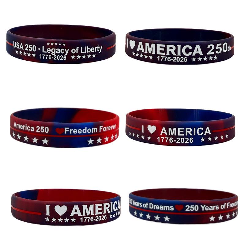 250th Anniversary US Independence Day Silicone Bracelet: 1776-2026 Commemorative Mixed Color Wristband