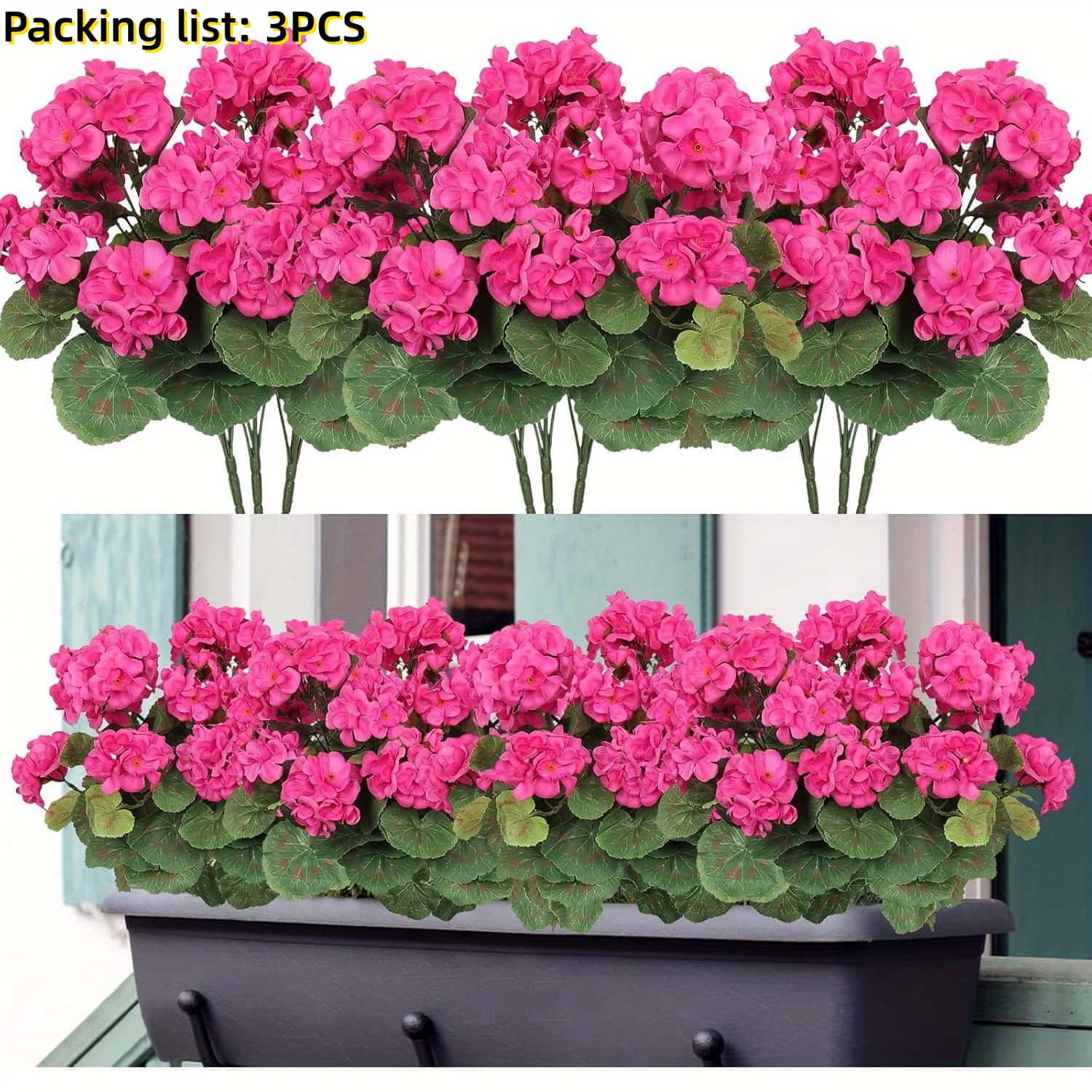 

3/4pcs Artificial Mixed Color Geraniums -Outdoor Artificial Flowers for Wedding, Garden, Patio, Porch Decoration Ornaments рожевий червоний колір
