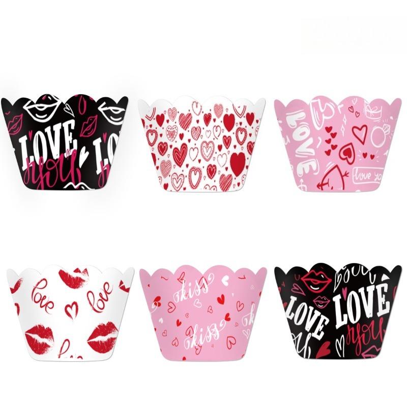12pcs/set Valentine's Day Decor Scene Prop Heart Baking Cake Wrappers Party Decor Supplies Cake Decoration Accessories