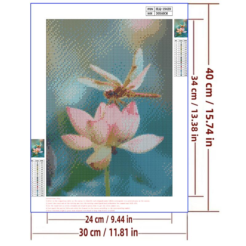 5D DIY Diamantmalerei Kreuzstich Lotus und Libelle Diamantstickerei Blumen Mosaik Vollbohrer Heimdekoration Handwerk