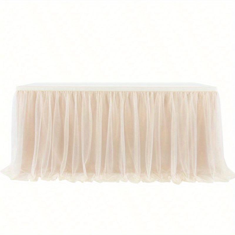 1pc Blush Pink Sheer Ruffle + Lining Table Skirt, Fits Rectangular and Round Tables - Perfect for Birthday Parties, Weddings, Bridal Showers