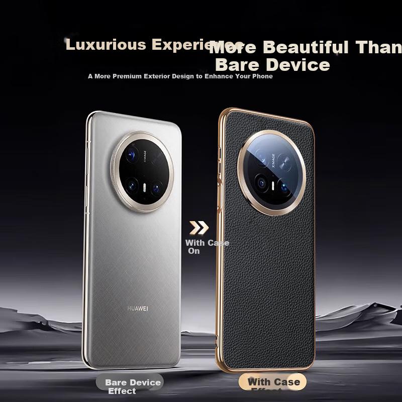 Gilded Genuine Leather with Lens FilmHuawei Mate70 Pro Phone Case Mate70 Pro+ Matte Leather Electroplated Lens Full Coverage Ultra-Thin Shockproof