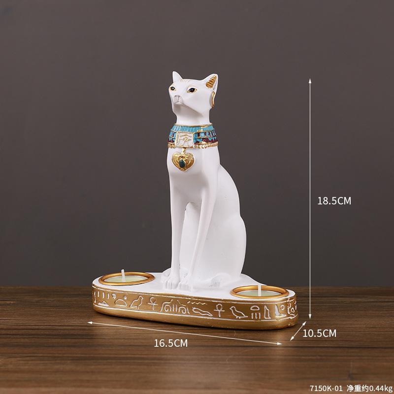 Статуэтка египетской кошки, подсвечник, винтажная фигурка кошки-богини Бастет, молитвенный подсвечник для чайной свечи, домашние украшения, изделия из смолы белый