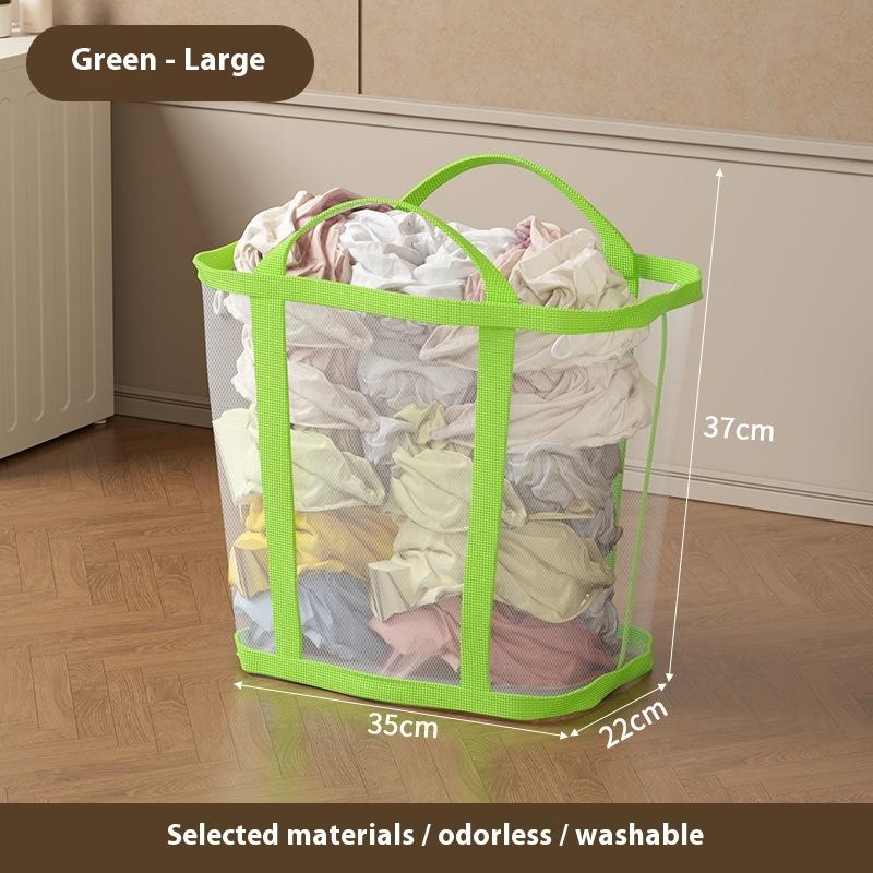 

Breathable Nylon Mesh Laundry Basket With Handle Folding Portable Dirty Clothes Organizer Bags Large Capacity Toys Storage Bag L зелёный
