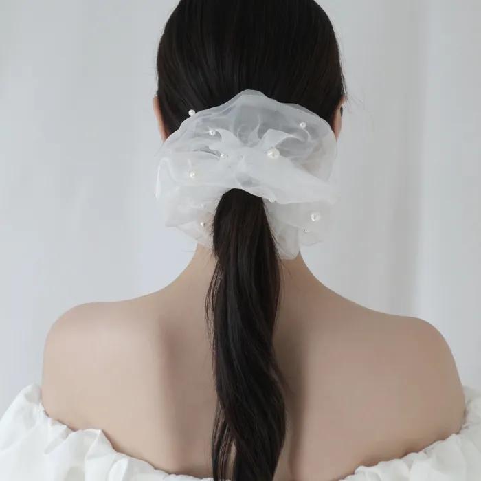PEARL POINT ORGANZA WEDDING SCRUNCHIE (3color)