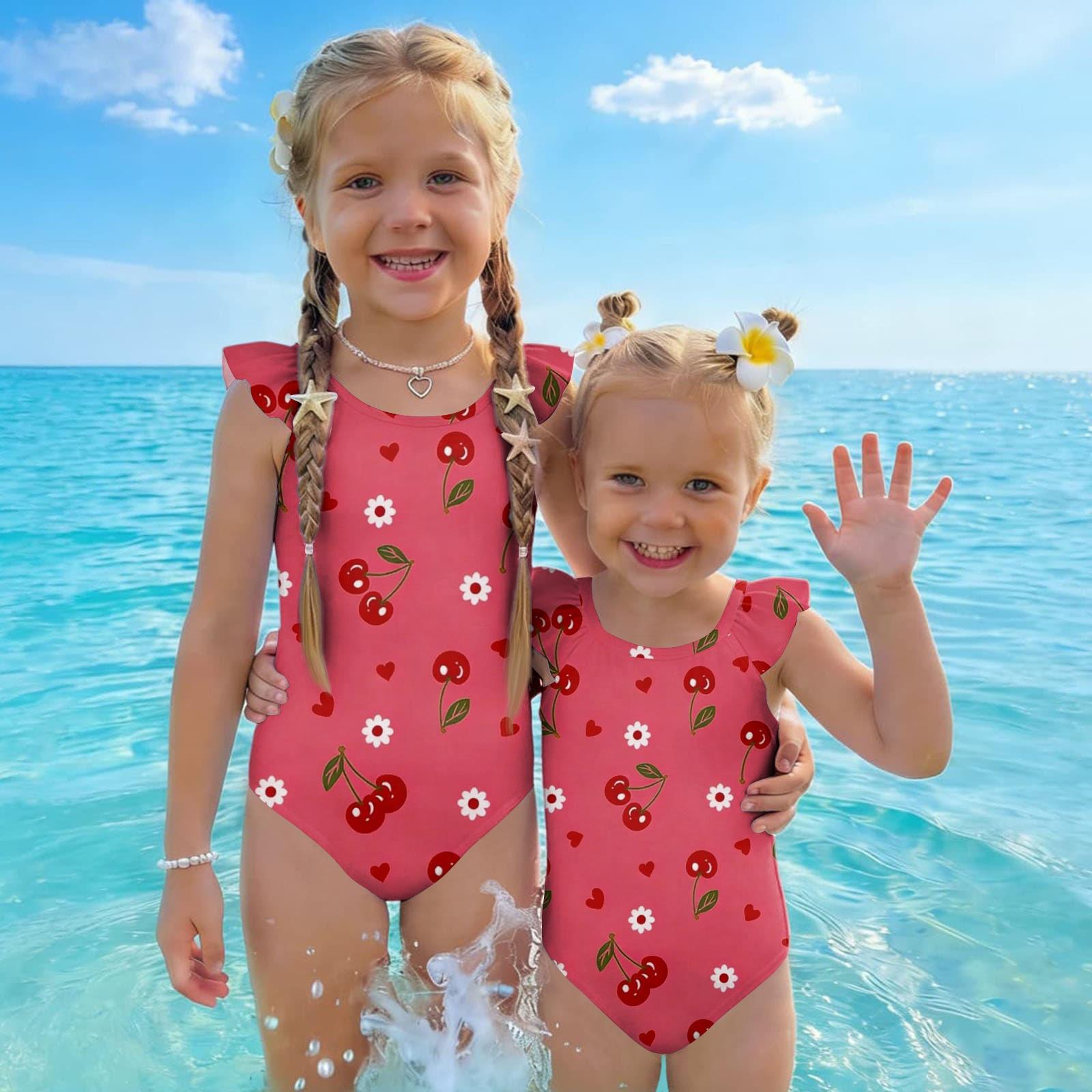 

Girls One Piece Swimsuit Summer Kids Fruit Print Swimwear Toddler Children Casual Fashion Ruffle Sleeve Bathing Suit 90