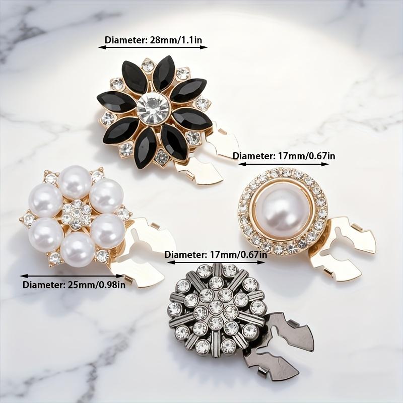 4pcs Women's Elegant Rhinestone Faux Pearl Button Set - Multiple Styles Available, Detachable Clip Design, Suitable for Dresses/Suits/Shirts