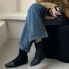 French Splicing Square Head Thick Heel Short Boots Women's 2025 Autumn and Winter New Suede Temperament Medium Heel Thin Boots Socks Boots Women's