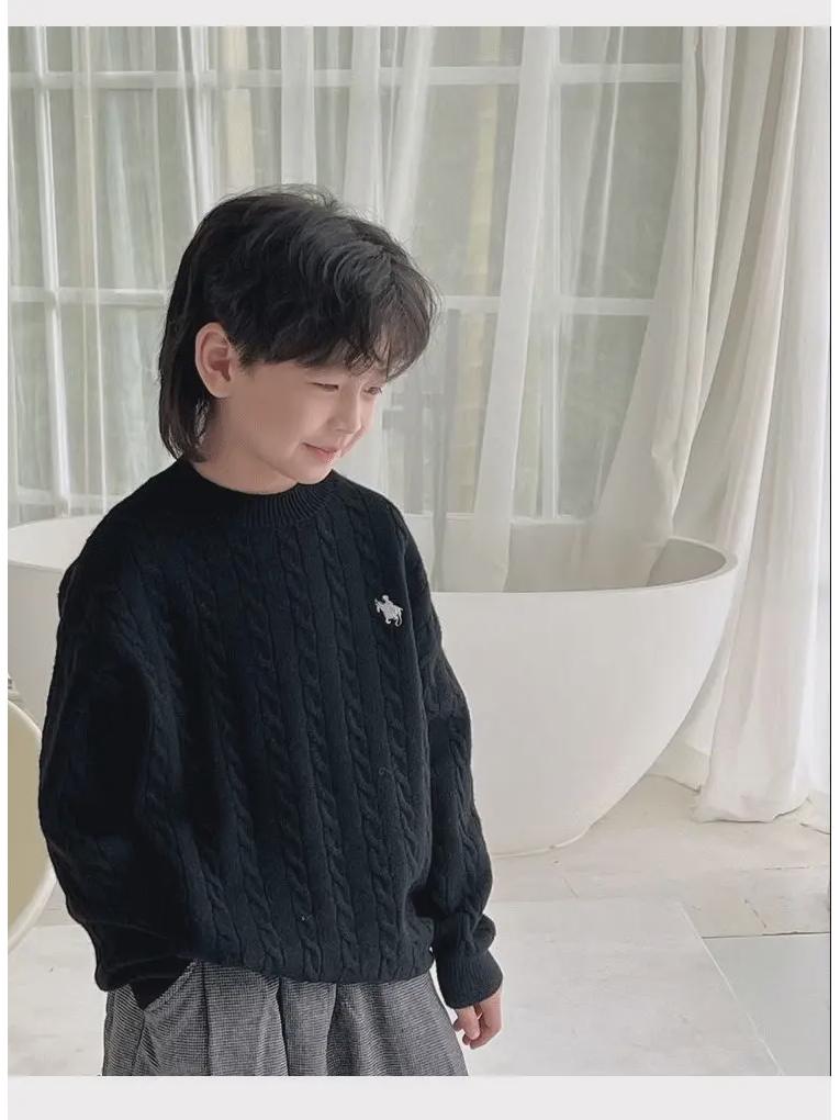 In-Stock Cable Knit Sweater for Boys and Girls: Anti-Pilling, Round Neck, Perfect for Autumn and Winter