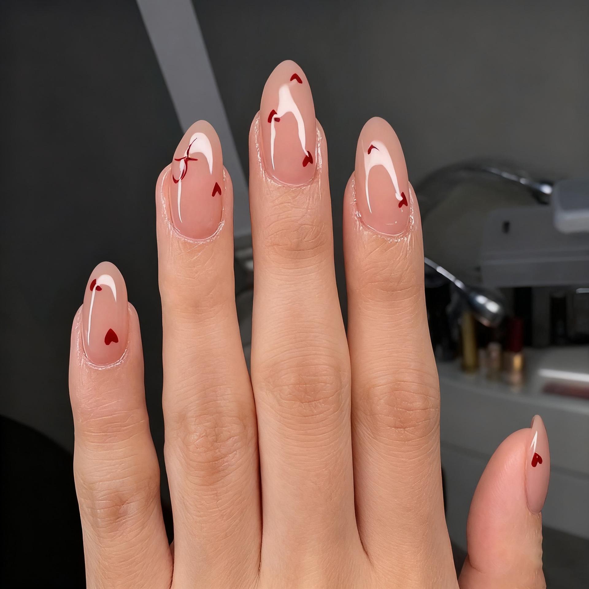 Valentine s Day Heart Design Pink Almond Nail Stickers