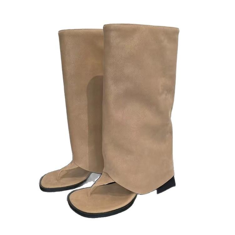 

Spot model~ Sweet and cool European and American style, sexy thick heel toe trousers, boots, summer new hot girls wear tall open toes 35