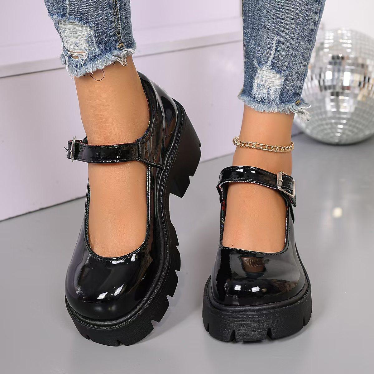 

Весна 2025 года, новые женские туфли Мэри Джейн большого размера на толстом каблуке и платформе, униформа JK, одинарные туфли на высоком каблуке, женские ретро-туфли в британском стиле 36 чёрный