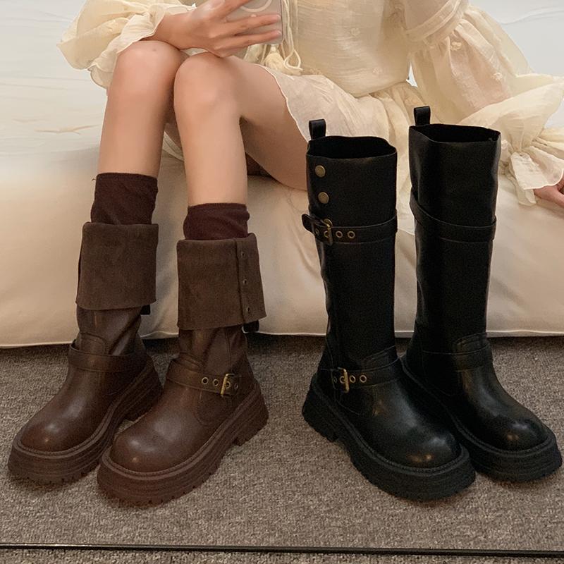 Boots Women's Boots 2025 New Autumn and Winter Brown Platform Western Boots Boots Long Boots Maillard Tall Knight Boots