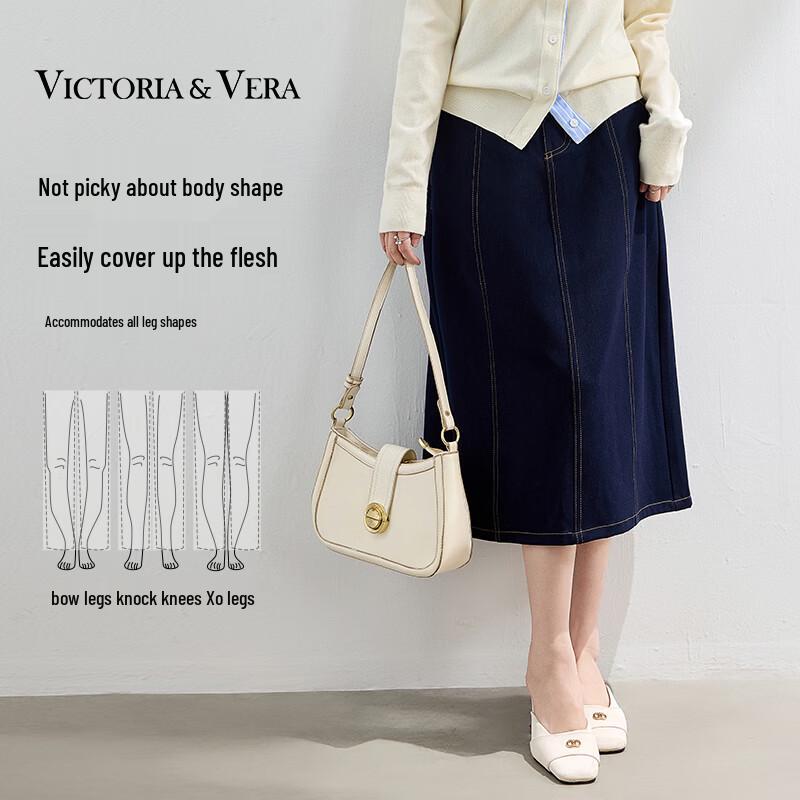 

VICTORIA&VERA Women s A-Line Anti-Wrinkle Denim-Look Midi Skirt S