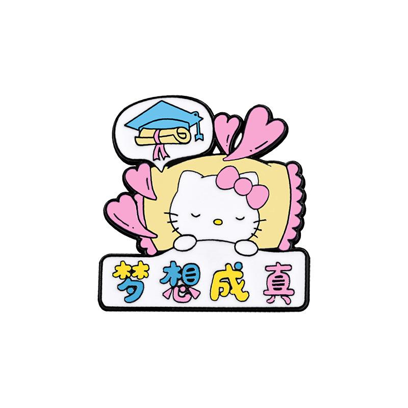 Sanrio Hello Kitty Cartoon Anime Perimeter Good Luck Pass All Exams Alloy Brooch Enamel Badge Decorative Pin for Backpack Clothing