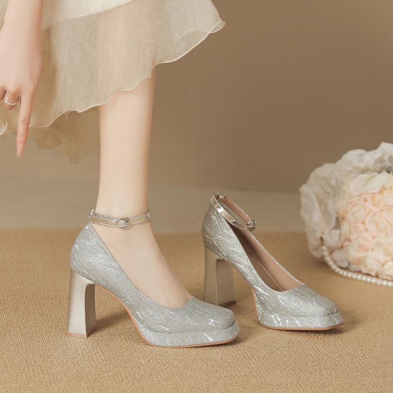 8126-3 Waterproof Table High-heeled Single Shoes for Women 2025 Women's Winter New Square-headed Mary Jane Shoes Thick-heeled High-heeled Shoes for Wo