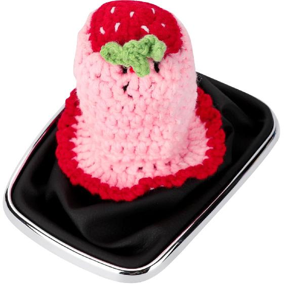 Crochet Shift Knob Cover, Universal Cute Handmade Strawberry Boho Car Accessories for Women, Car Shift Boots Knobs Cover Automotive Interior Fits Car
