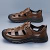 2025 Summer New Designer Casual Leather Sandal for Men Hallow Breathable Beach Shoes Male Solid Color Fashion Dress Sandals Man