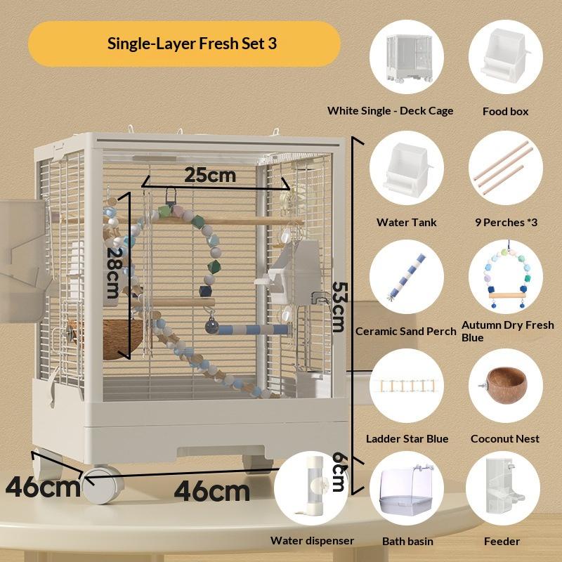 Double Transparent Parrot Cage Splash-proof Large Bird Cage Horizontal Silk Tiger Skin Mystic Phoenix Breeding Cage