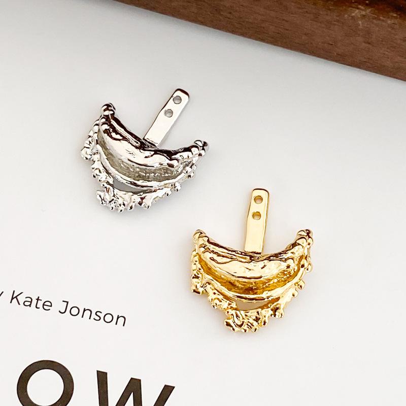 Irregular Crescent Moon Boat Earrings: European American Design, Detachable Two-Way Wear, Retro Lava Studs for Women.