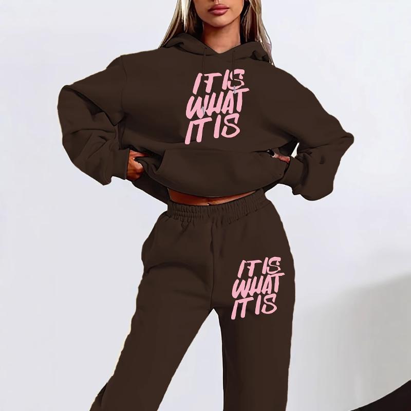 

Женский спортивный костюм комплект Shein с принтом букв простой женский комплект с длинными рукавами и капюшоном спортивное худи комплект S коричневый