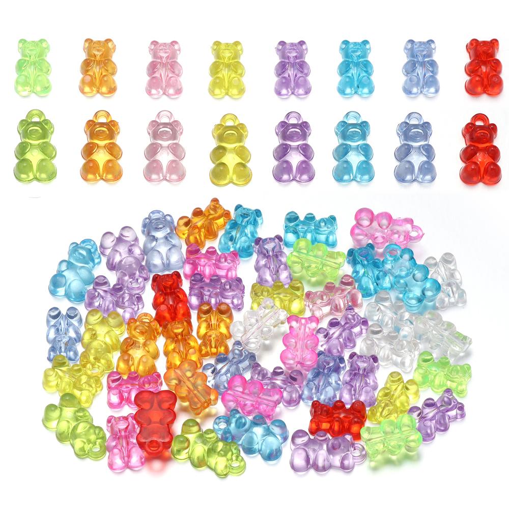 50pcs Colorful Bear Acrylic Beads Cute Transparent Gummy Bear Series Bead For Jewelry Making DIY Bracelet Earring Christmas Gift