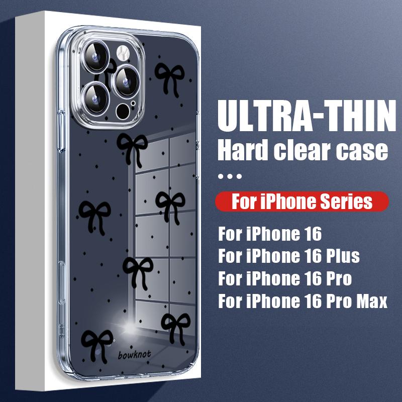 IPhone 16 Plus 15 14 Pro 12 13 Pro Max 11 Darbeye Dayanıklı Fiyonk Desenli Sert Pc Şeffaf İnce Lens Korumalı Telefon Kılıfı Kapağı
