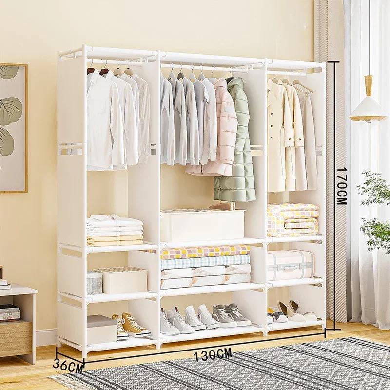 3 Row Clothes Rack Floor Dustproof Hanging Clothes Hanger Large Capacity Garment Drying Rack Storage Shelf Bedroom Furniture