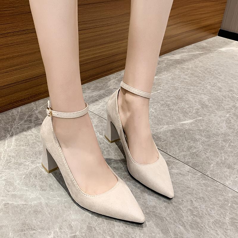 Baotou Sandals Block Heel High Heels Plus Size Women s Shoes Spring and Summer One Buckle Pointed Toe 34