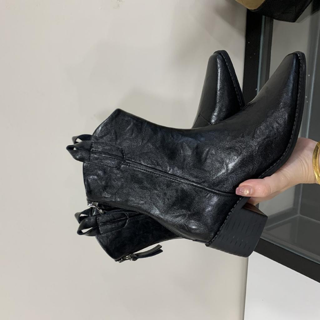 2025 Autumn and Winter New Pointed Head Low Tube Thin Martin Thick Heel Women's Fashion Soft-soled Women's Boots