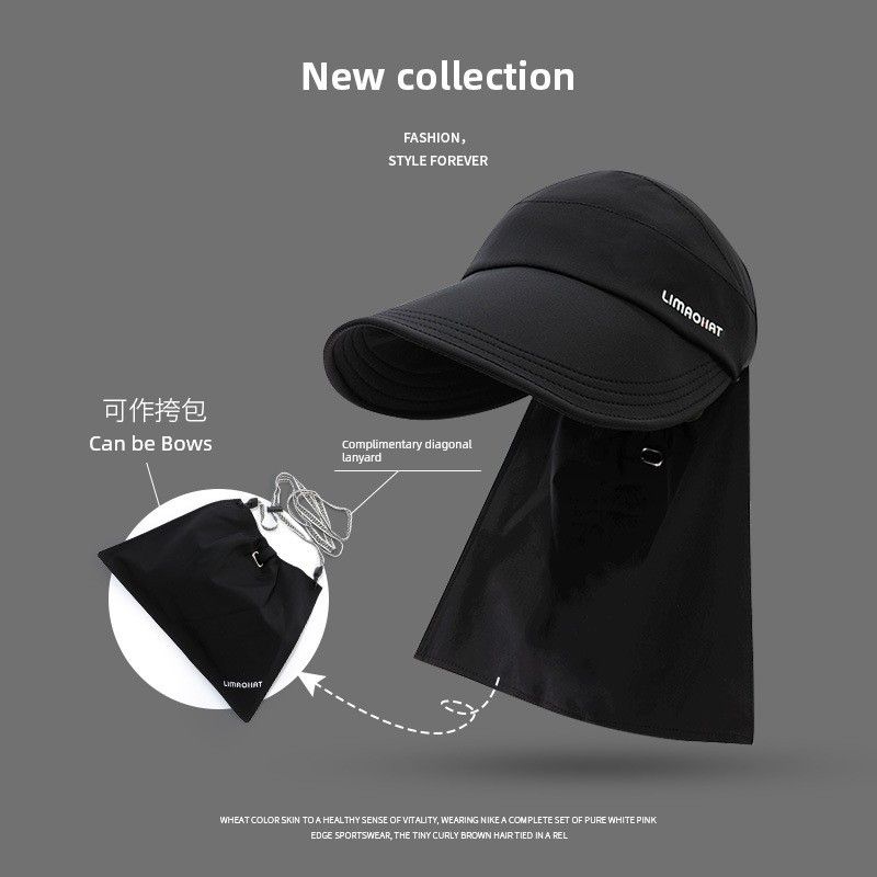 

Zhao Lusi Same Spring and Summer Neck Protection Bucket Hat Japanese Style Sweet All-Match Horsetail Quick-Drying Pure Color Sun Hat with Wide Brim LIM Half Empty Top-Black Free size (54-58cm)