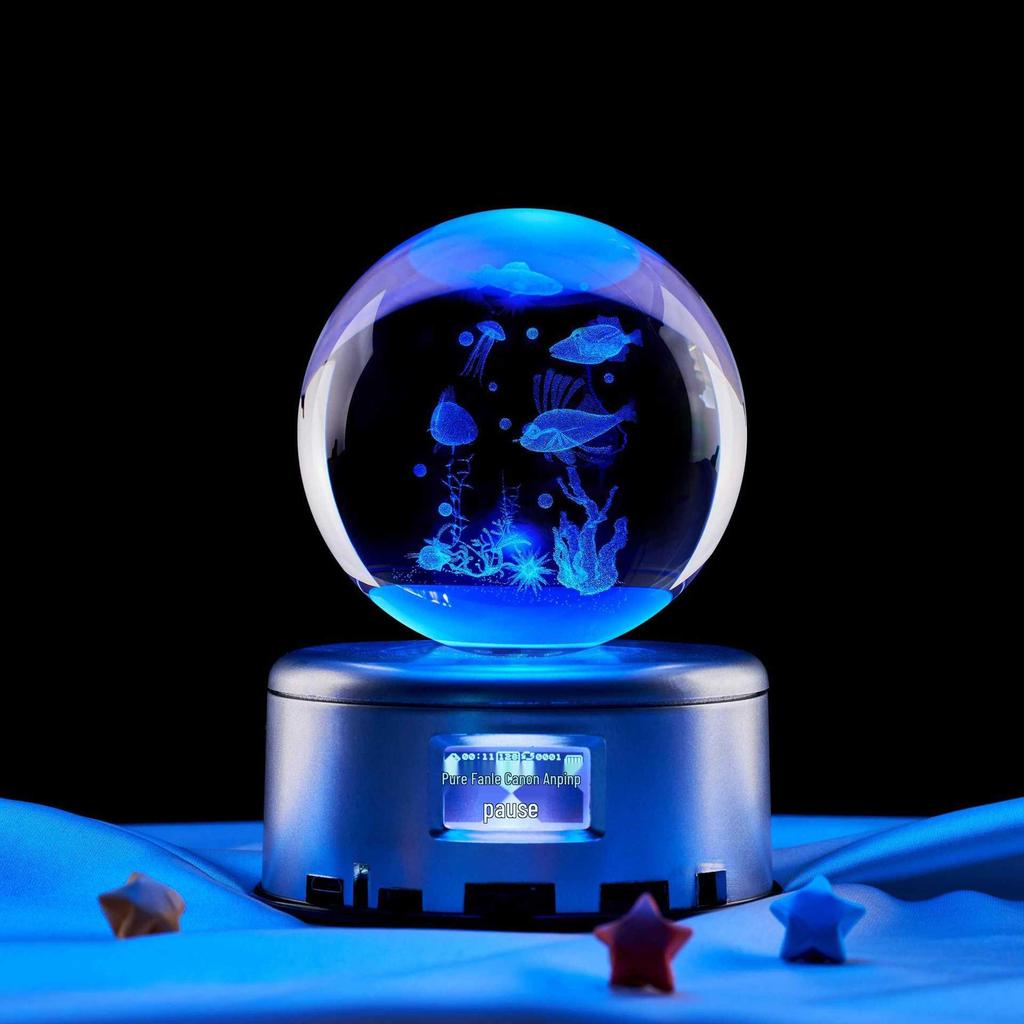 3D Laser Engraved Crystal Ball Night Light - Underwater World Design, Perfect for Classmates & Best Friends' Birthdays