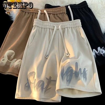 European and American Style Letter Printed Shorts for Men Summer Drawstring Loose Sports Five Quarter Pants