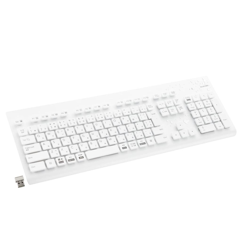 ELECOM Washable Wireless Keyboard, Waterproof, IPX5 Membrane, Full Size, with Numeric Keypad, White, TK-WS02DMKWH