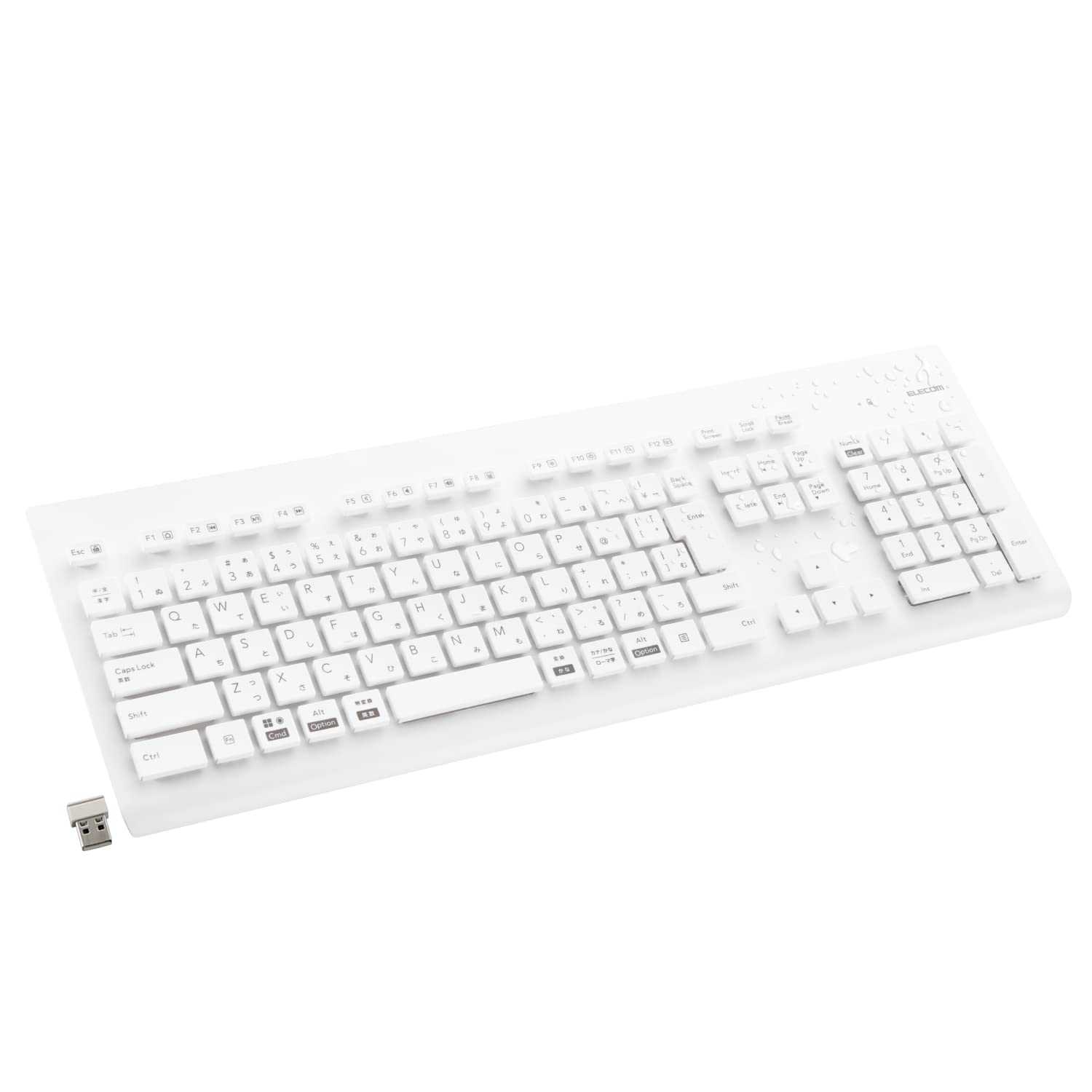 

ELECOM Washable Wireless Keyboard Waterproof IPX5 Compatible Membrane Full Size with Numeric Keypad Antibacterial White TK-WS02DMKWH білий