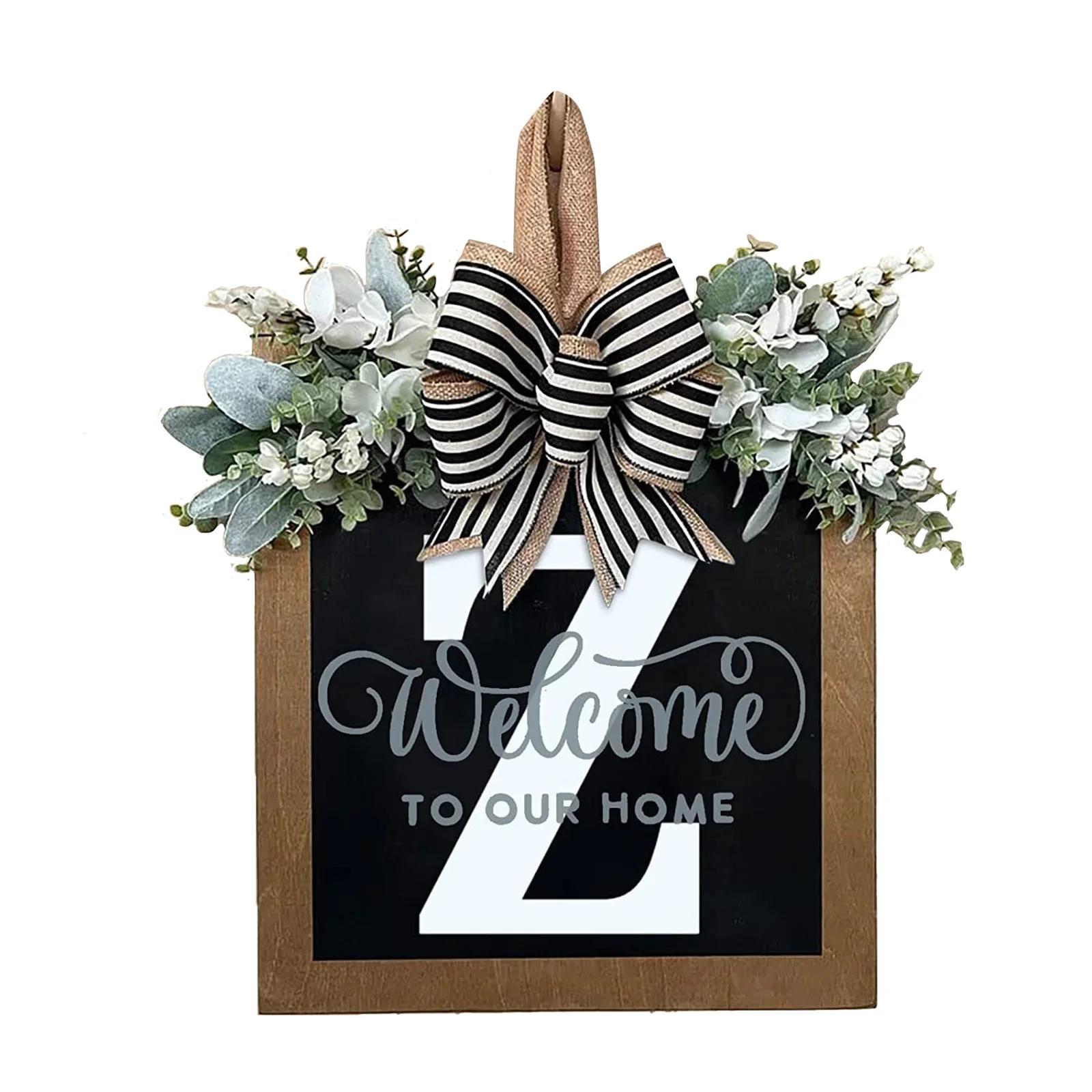 

Unique Last Name Year Round Front Door Wreath With Bow Welcome Sign Garland Creative 26 Letter A-Z Rustic Wreath For Front Door