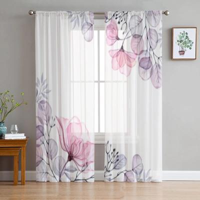Cortina de ventana de tul Floral transparente de acuarela para sala de estar, dormitorio, cortinas transparentes de gasa, tratamientos de cocina