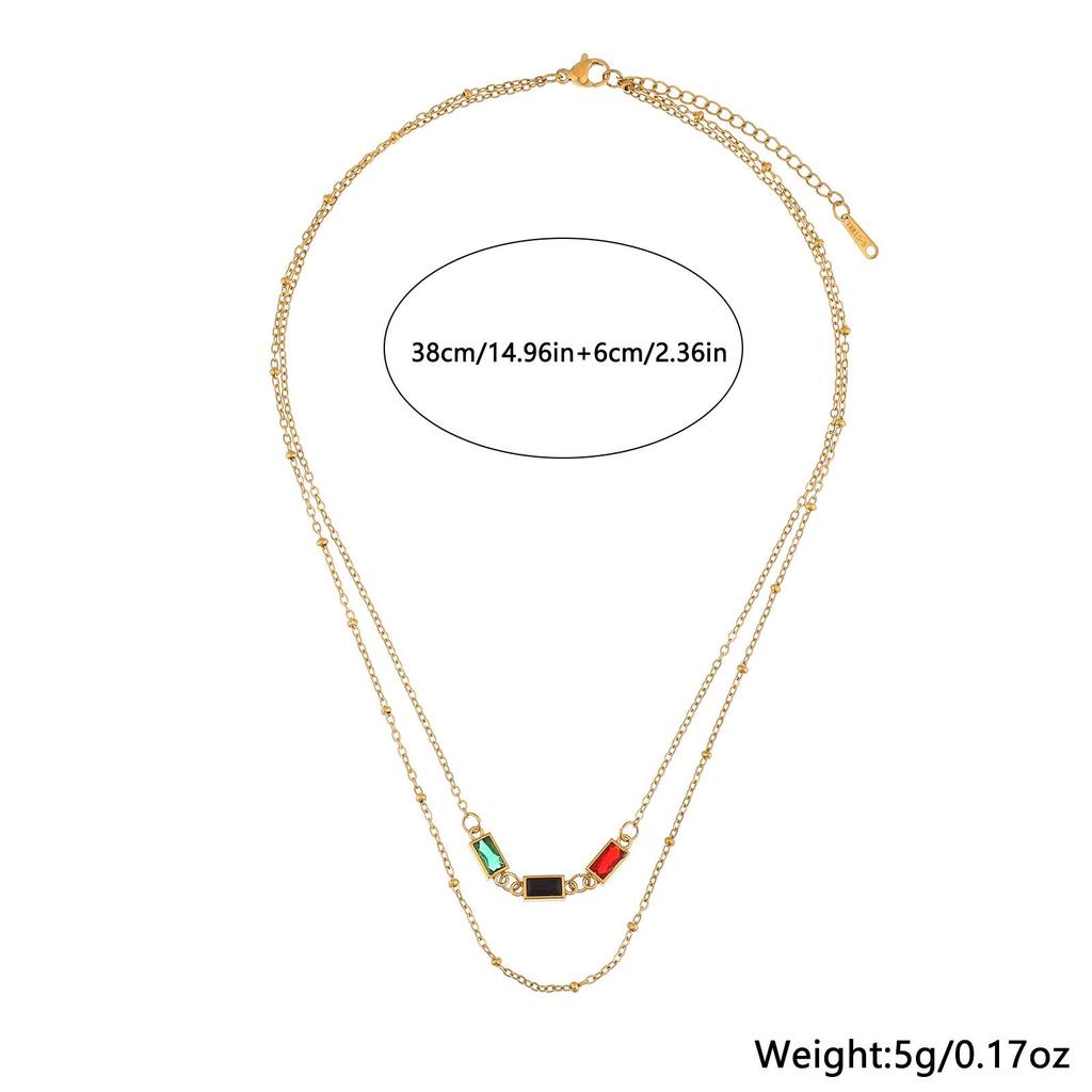 Retro Crystal Rectangle Stainless Steel Necklace - Women's Versatile High-End Design